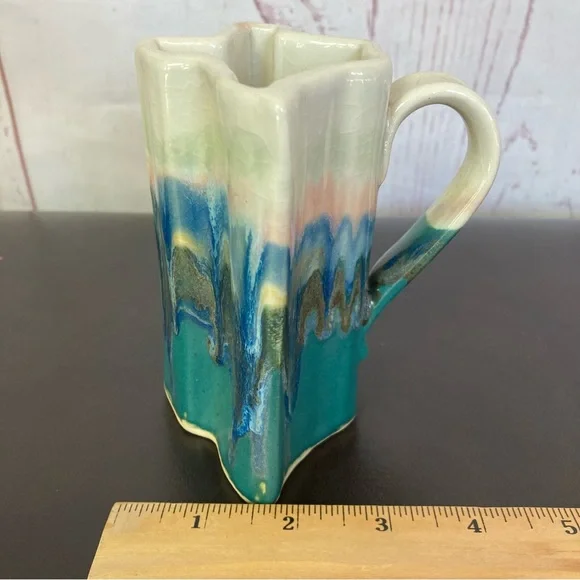 Texas State Shaped Coffee Cup Mug Drip Glaze Pottery 4.5" Vintage 6oz Wilder ‘96 - Picture 11 of 11